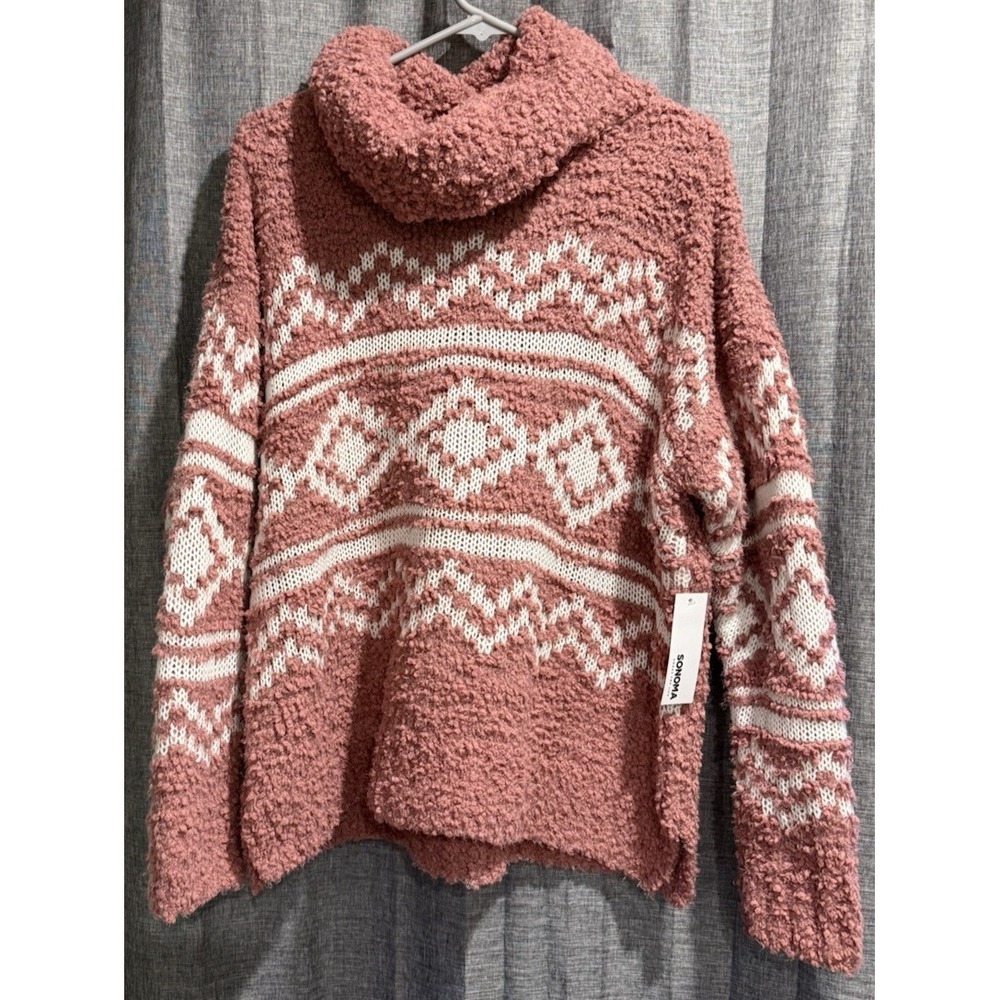 Sonoma Goods for Life Women's Pink/White Cowl Neck LS Fuzzy Sweater Sz XXL NWT